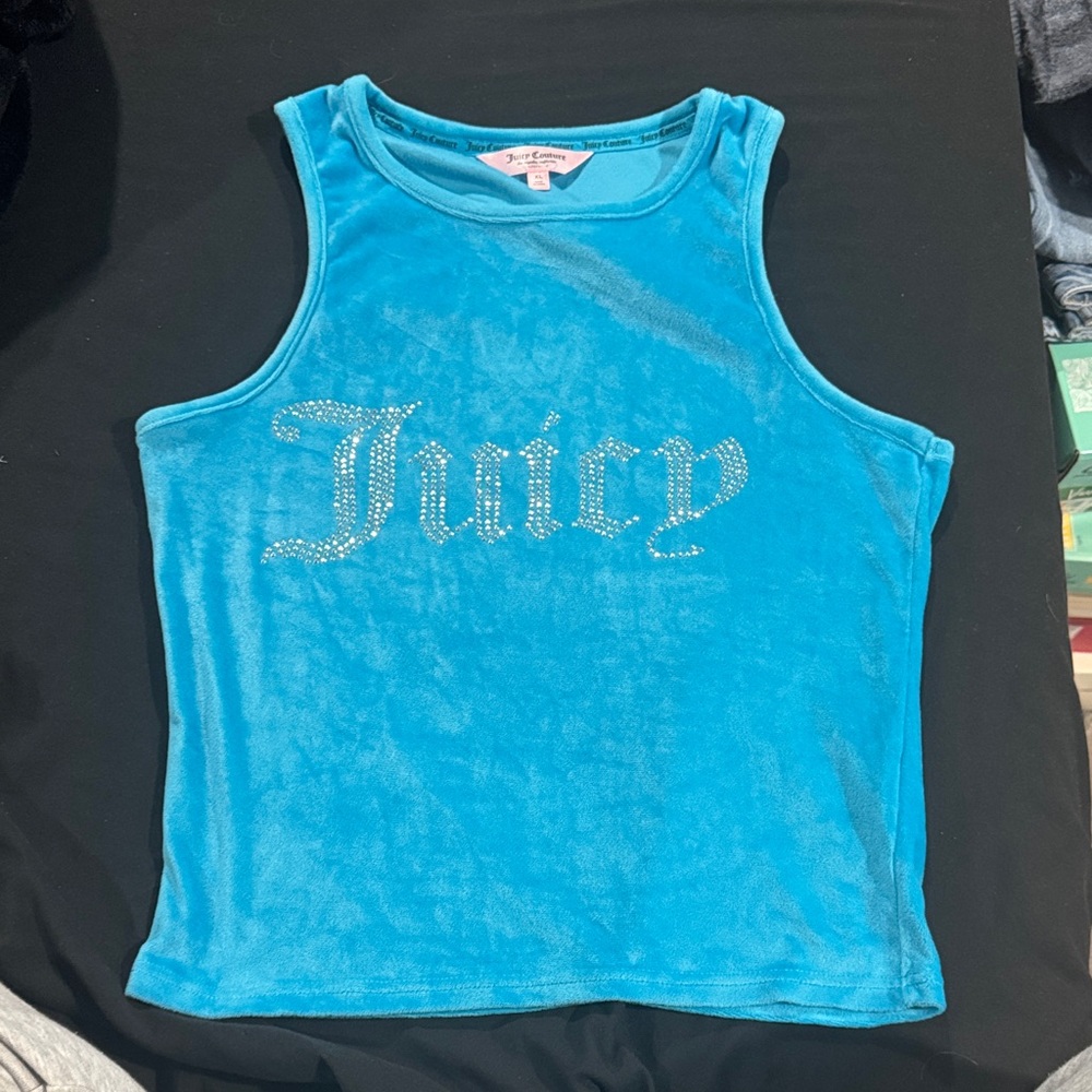 Juicy Couture Turquoise Blue Velour Tank with Crystal Logo